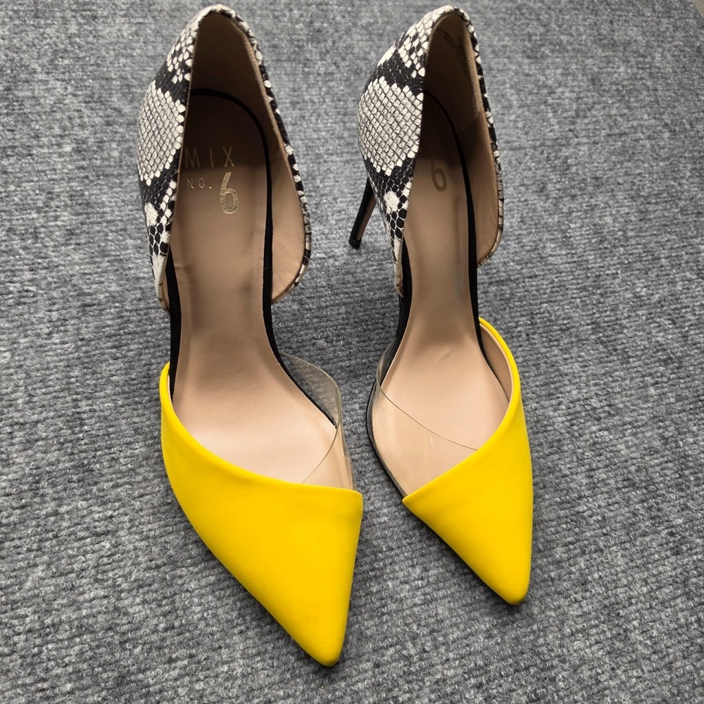 Mix No 6 Hilani Pumps Womens 9M Sunflower Yellow Snakeskin Clear D'Orsay Heels - Picture 2 of 7
